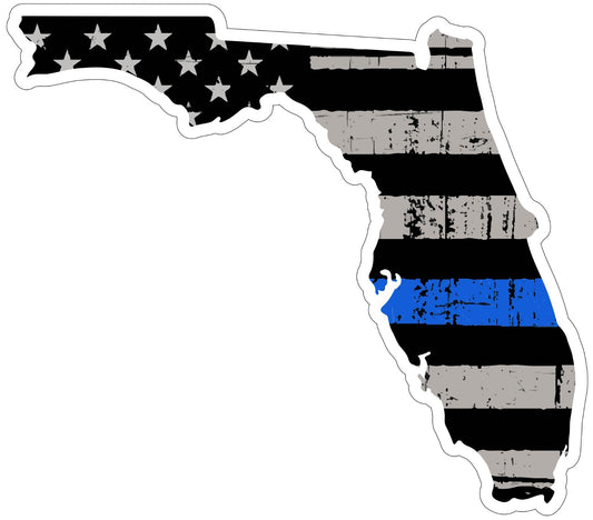 State of Florida Thin Blue Line Sticker Vinyl Decal Multiple Size support police