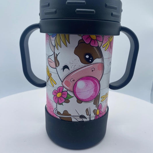 Cow Themed Kids 10 oz Insulated Sippy Cup Cute With Removable Handles baby