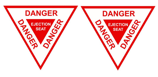 2x Danger Ejection Seat Logo Die Cut Laminated Vinyl Decal Sticker | Sizes