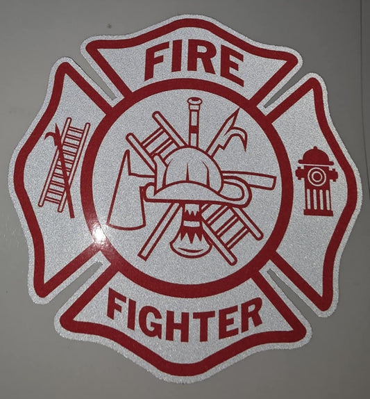 White Red Reflective Firefighter Fire Dept Maltese Cross Vinyl Decal sticker
