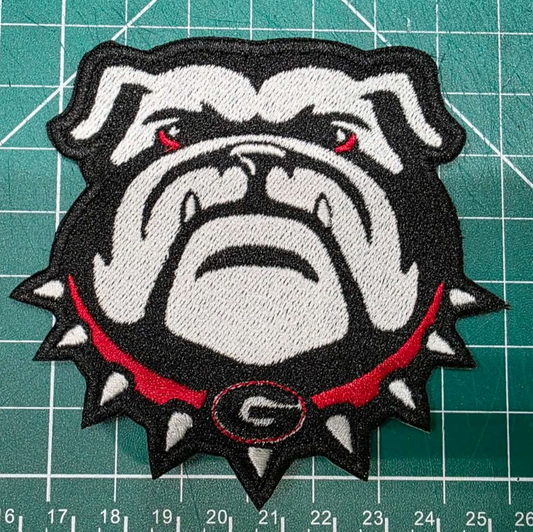 Georgia Bulldogs logo football 3.75" x 3.5" Iron On Embroidered Patch shoulder