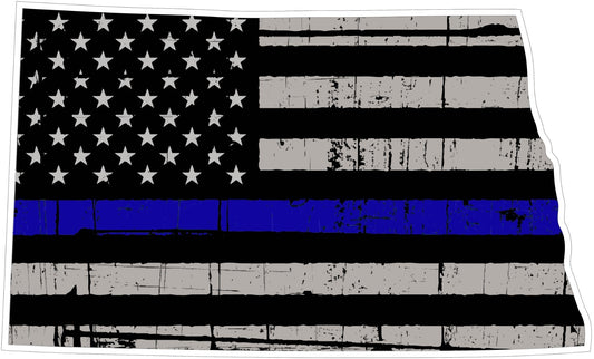 State of North Dakota Thin Blue Line Sticker Vinyl Decal Multiple Sizes police
