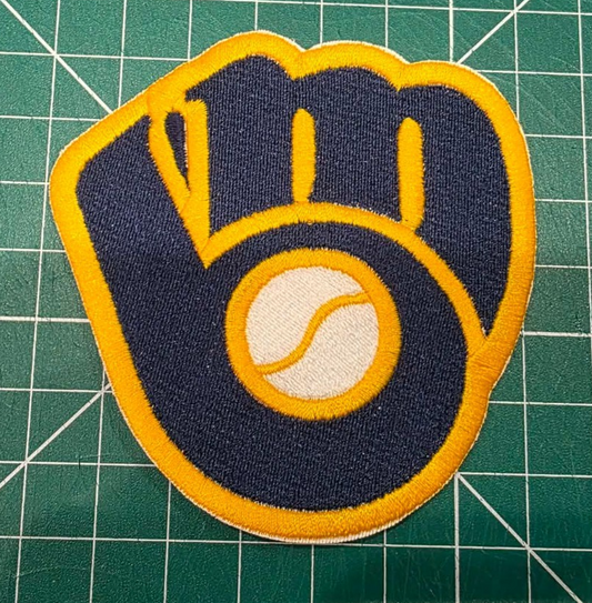 Milwaukee Brewers Glove logo MLB 12" x 11.5" Iron On Embroidered Patch Back Larg