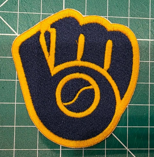 Milwaukee Brewers Glove logo MLB 3.75" x 3.6 Iron On Embroidered Patch shoulder