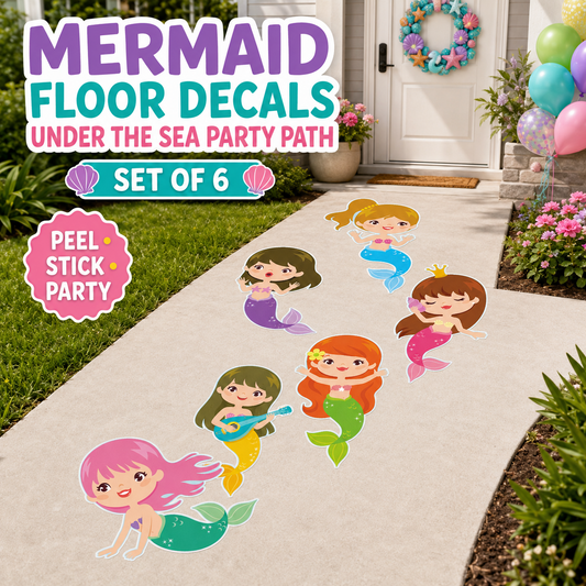 Mermaid Floor Decals Set of 6 Under the Sea Party Sidewalk Stickers