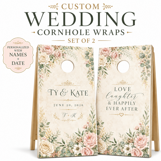 Custom Wedding Cornhole Board Wraps Set of 2 Personalized Vinyl Decals