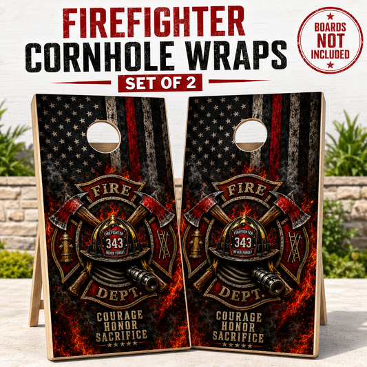 Firefighter Cornhole Wraps Set of 2 Maltese Cross Vinyl Board Decals Customized