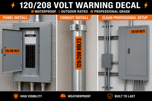 120/208 Volts Warning Decal Waterproof Electrical Panel Conduit Label