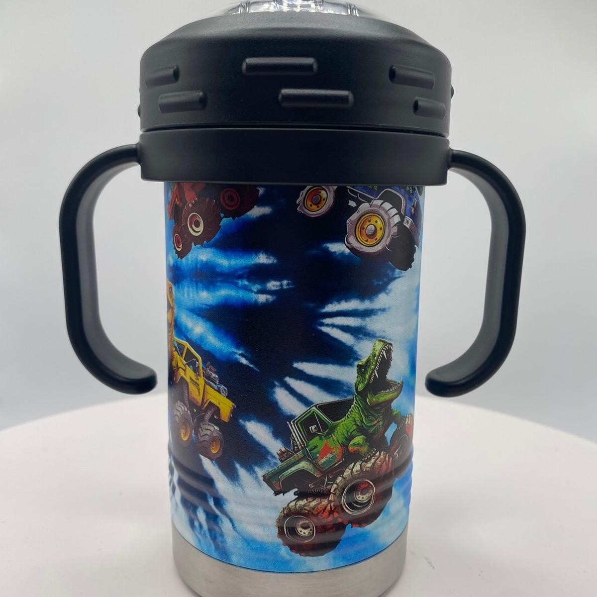 Monster Truck Dinosaurs Themed Kids 10 oz Insulated Sippy Cup Removable Handles