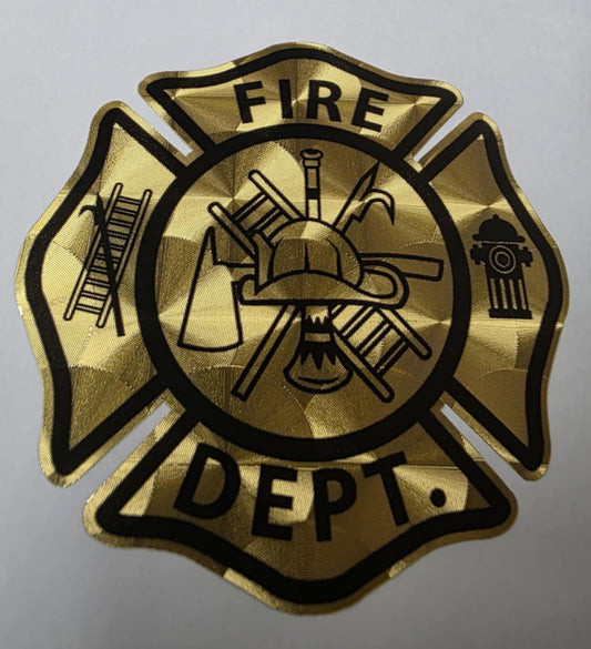 5 inch Gold Metallic Engine Turn Fire Department Maltese Cross Decal Outdoor