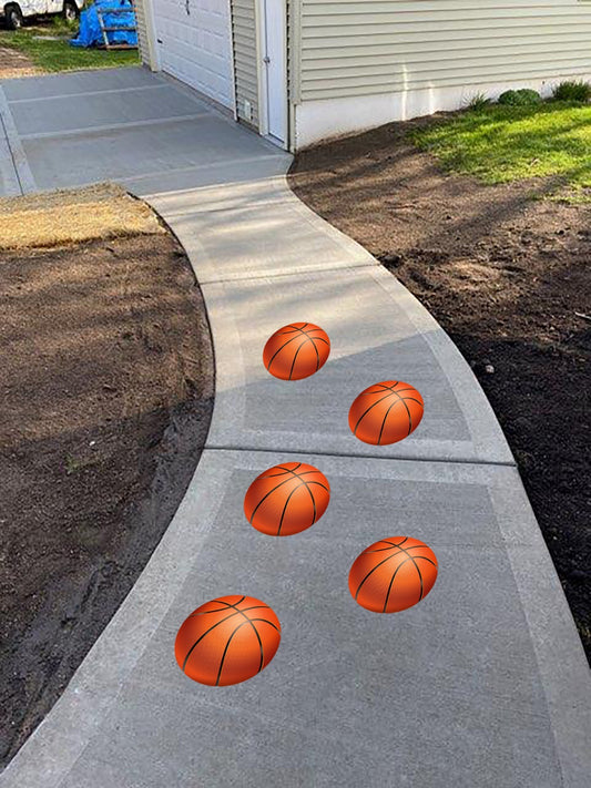 Basketball Party Floor Decals Set of 5 9" Removable Floor Sidewalk Vinyl