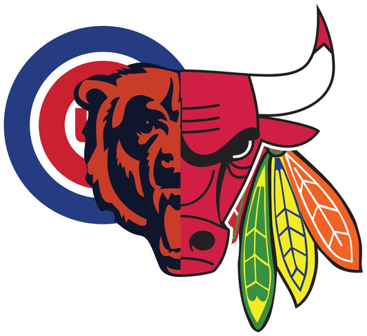 Chicago Mash Up Sports Logo - Die Cut Laminated Vinyl Sticker Decal car window