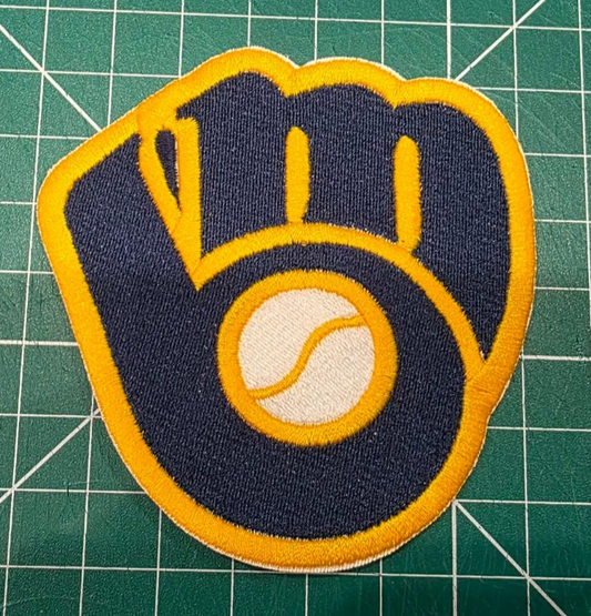Milwaukee Brewers Glove logo MLB 7" x 6.7" Iron On Embroidered Patch shoulder