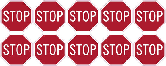 Stop Sign Stickers | 10 Vinyl Decals | 1.5" octagon shape | outdoor durable