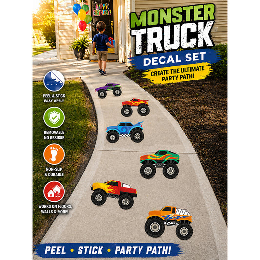 Monster Truck Floor Decals – Set of 6 Peel & Stick Party Path Stickers