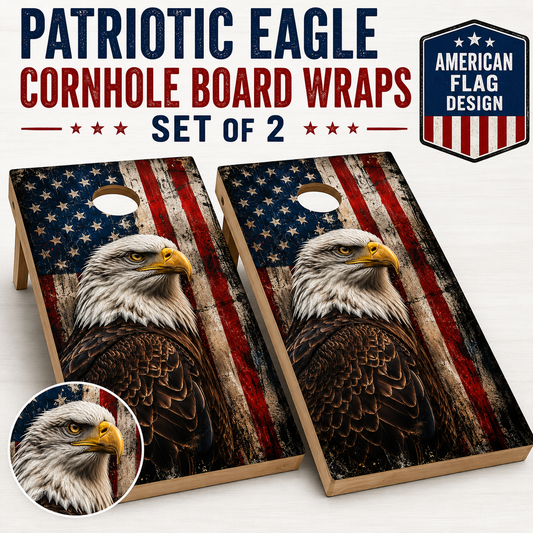 Patriotic Eagle Cornhole Board Wraps – Set of 2 American Flag Vinyl Wraps