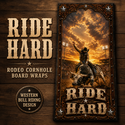 Ride Hard Rodeo Bull Riding Cornhole Board Wrap Set