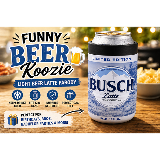 Busch Latte Can Cooler – Insulated Stainless Steel Beer Holder – 12 & 16 oz Koozie – Funny Gift for Dad, Tailgates & Parties