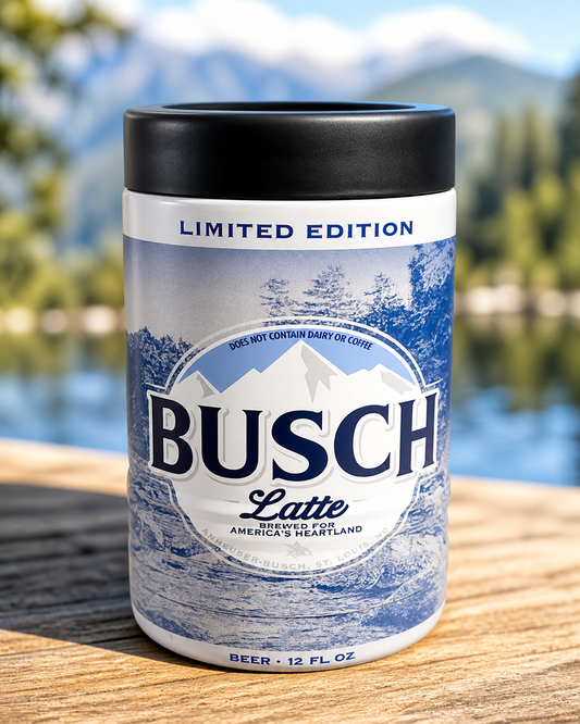 Busch Latte Can Cooler – Insulated Stainless Steel Beer Holder – 12 & 16 oz Koozie – Funny Gift for Dad, Tailgates & Parties