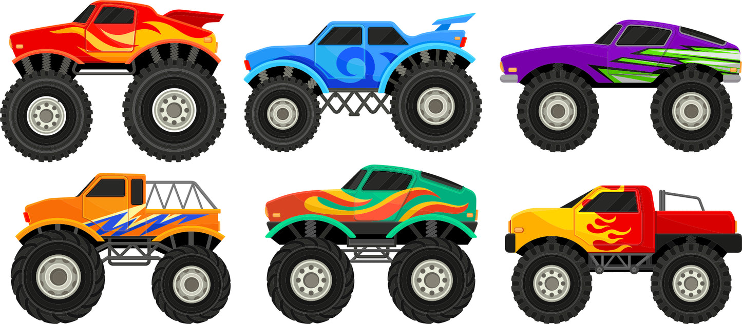 Monster Truck Floor Decals – Set of 6 Peel & Stick Party Path Stickers