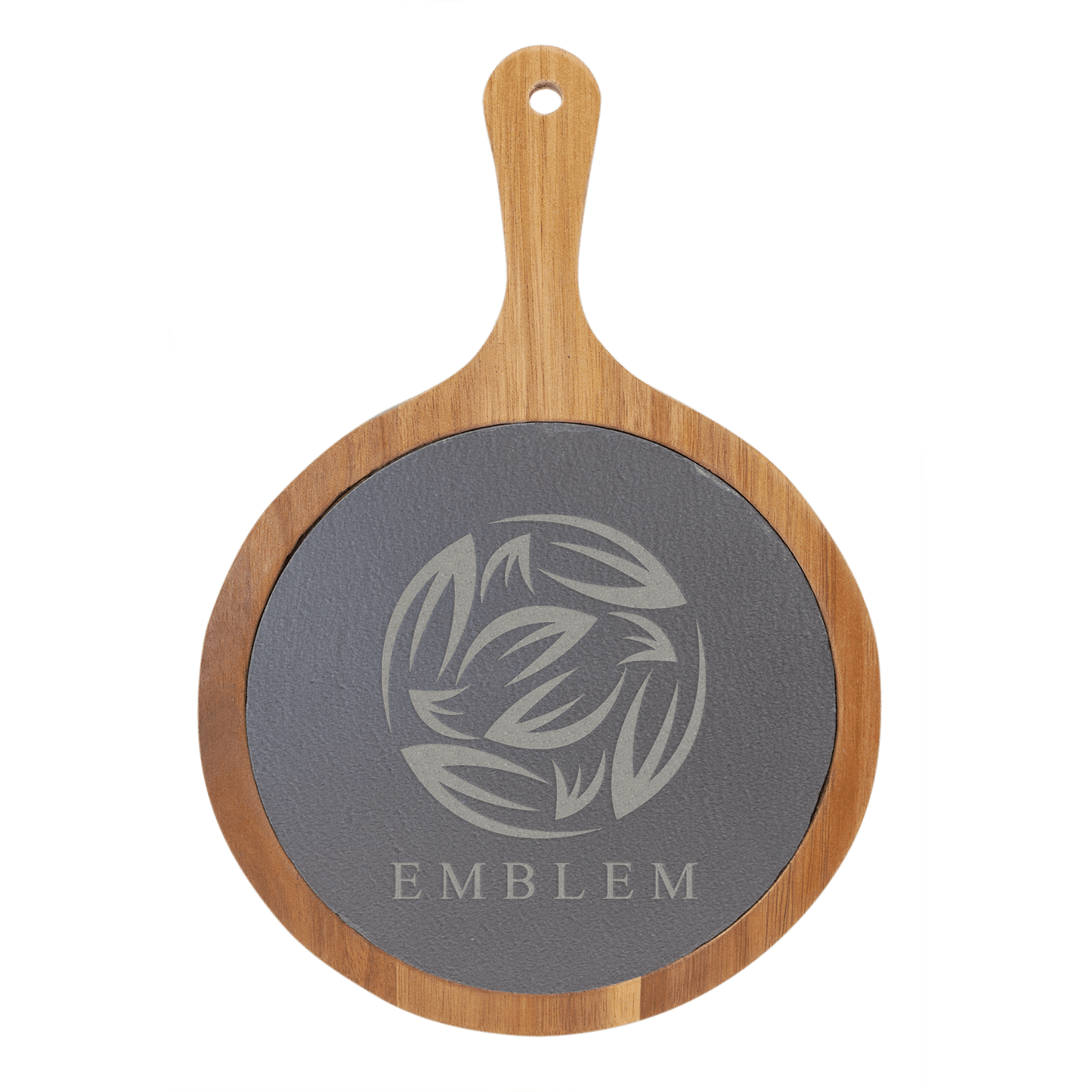 Round Acacia Wood/Slate Serving Board with Handle - 8 1/4" x 12 1/4"