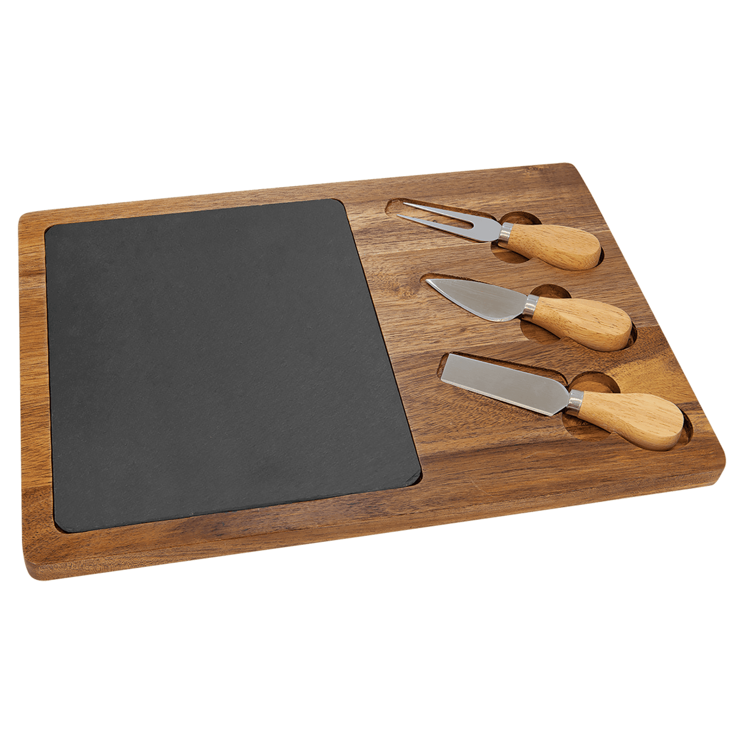 Acacia Wood/Slate Rectangle Cheese Set with Three Tools - 13 3/4" x 9 3/4"