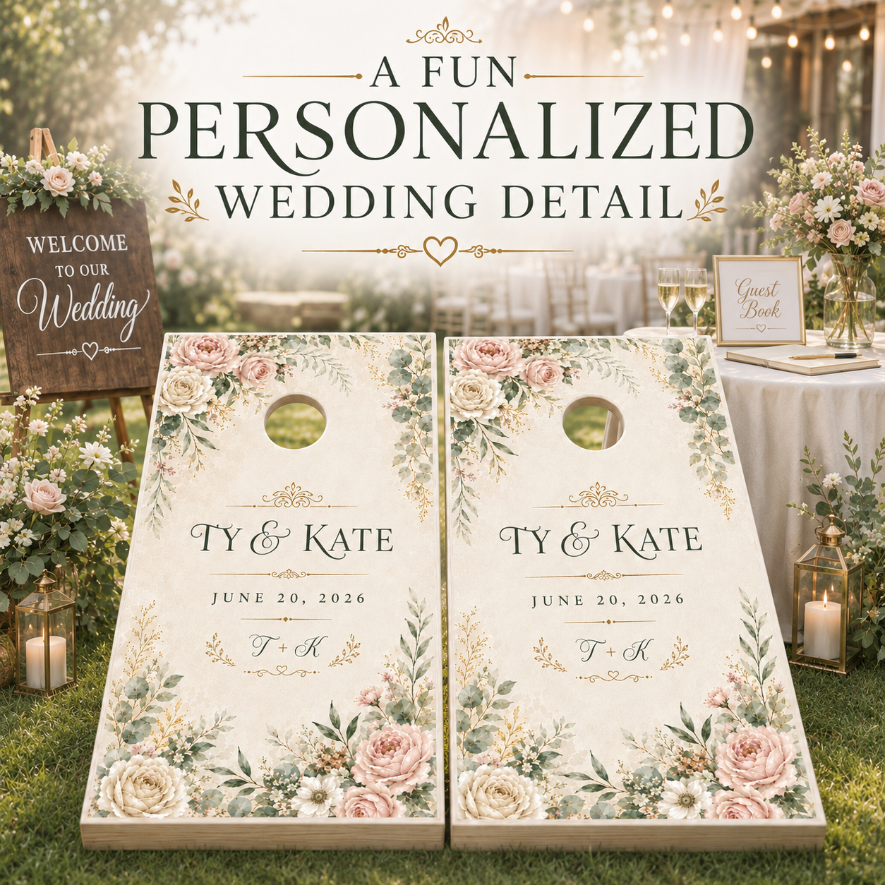 Custom Wedding Cornhole Board Wraps Set of 2 Personalized Vinyl Decals