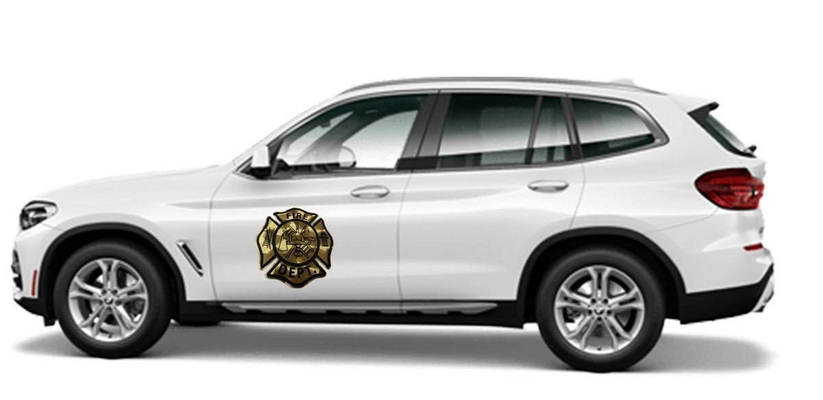 Gold Metallic Engine Turn Fire Department Maltese Cross Decal  3 inch Outdoor