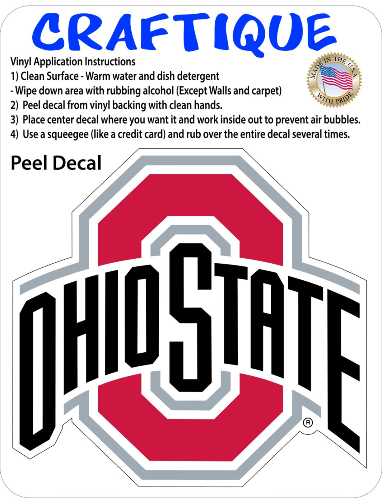 Ohio State Buckeyes - Die Cut Laminated Vinyl Sticker All Weather Safe 2"-52"