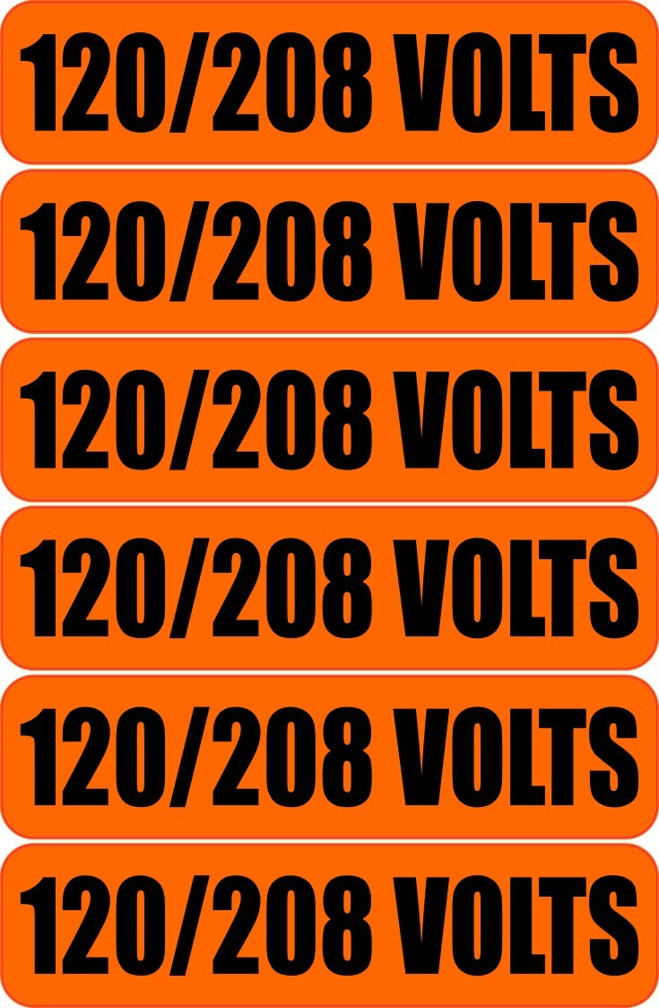 120/208 Volts Warning Decal Waterproof Electrical Panel Conduit Label