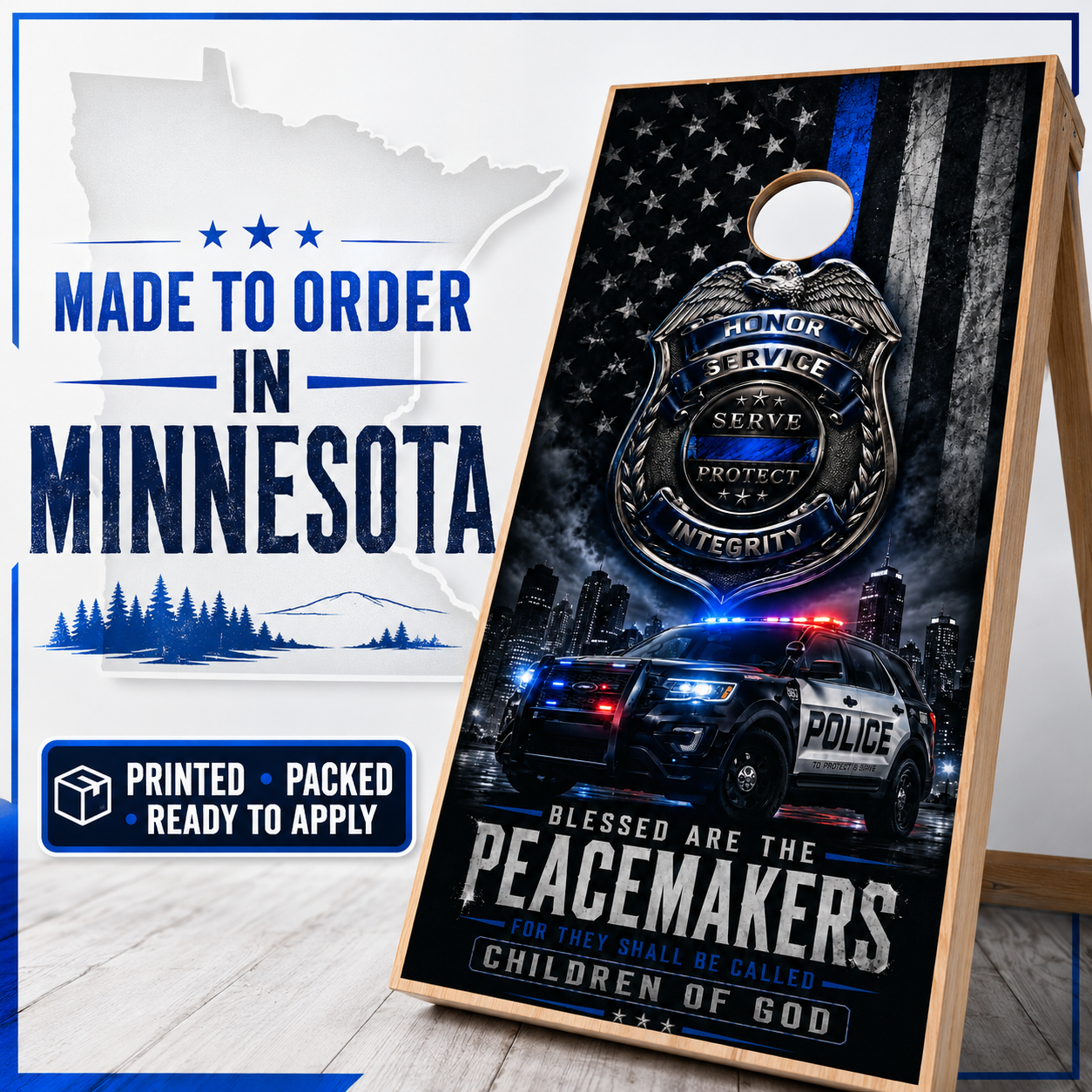 Police Cornhole Board Wrap Set Thin Blue Line Vinyl Decals Law Enforcement Set 2