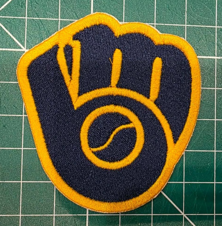 Milwaukee Brewers Glove logo MLB 3" x 2.9 Iron On Embroidered Patch shoulder
