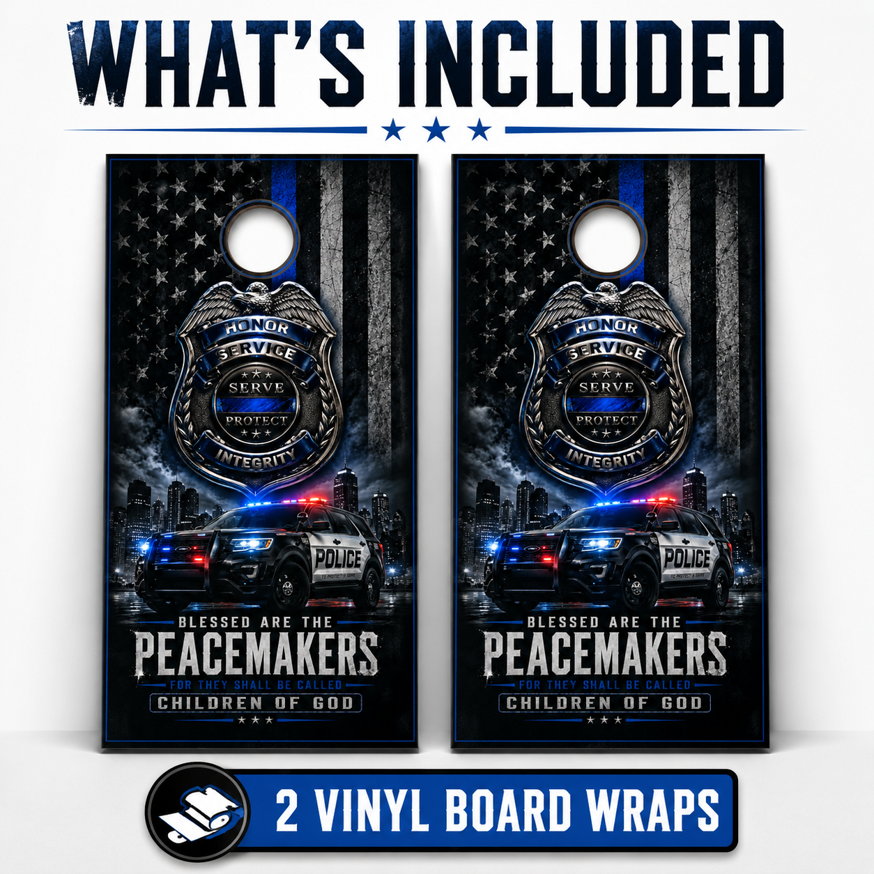Police Cornhole Board Wrap Set Thin Blue Line Vinyl Decals Law Enforcement Set 2