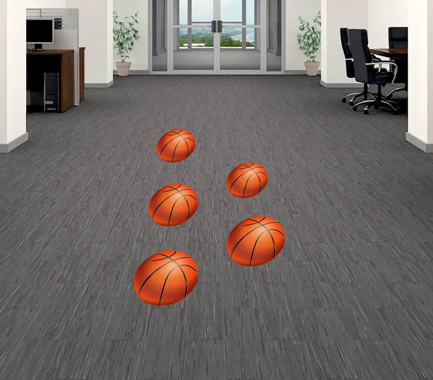 Basketball Party Floor Decals Set of 5 9" Removable Floor Sidewalk Vinyl