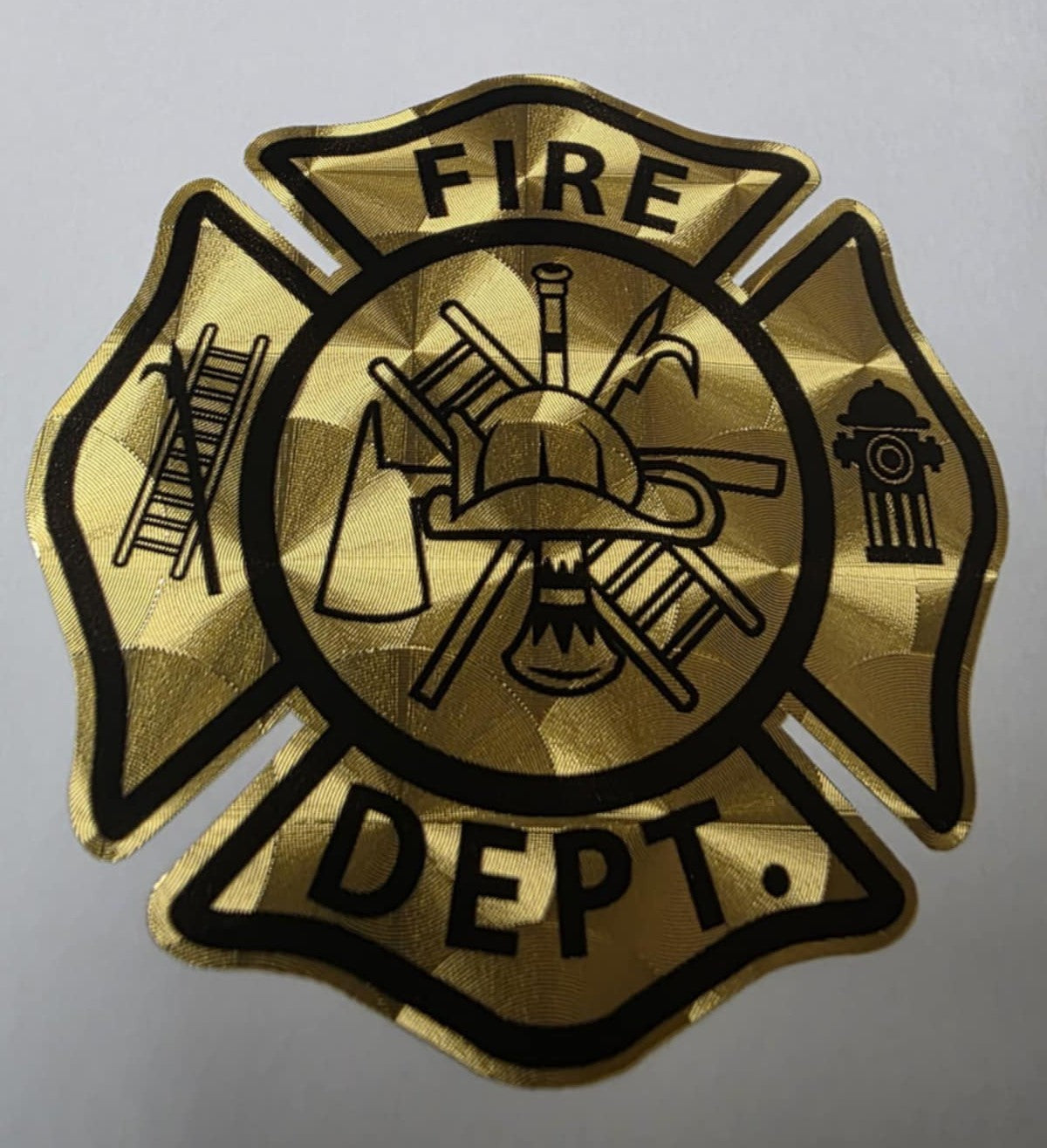 11 inch Gold Metallic Engine Turn Fire Department Maltese Cross Decal Outdoor
