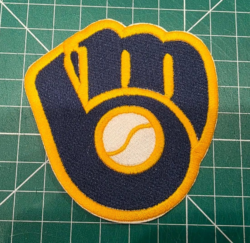 Milwaukee Brewers Glove logo MLB 3" x 2.9 Iron On Embroidered Patch shoulder