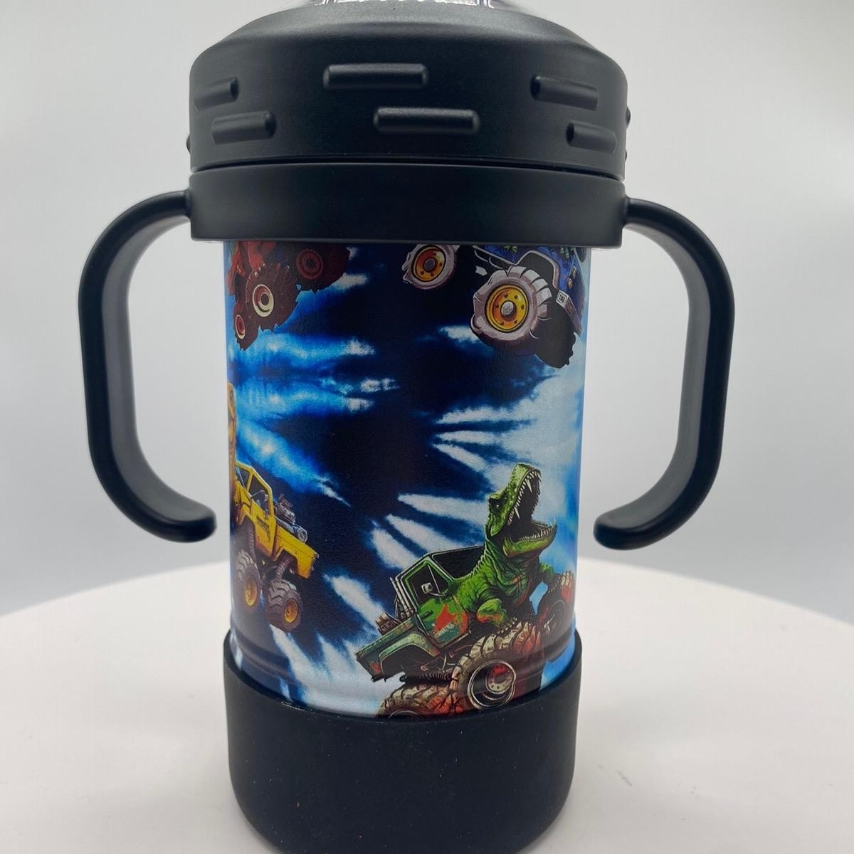 Monster Truck Dinosaurs Themed Kids 10 oz Insulated Sippy Cup Removable Handles