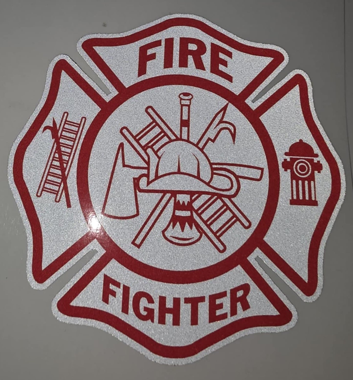White Red Reflective Firefighter Fire Dept Maltese Cross Vinyl Decal sticker