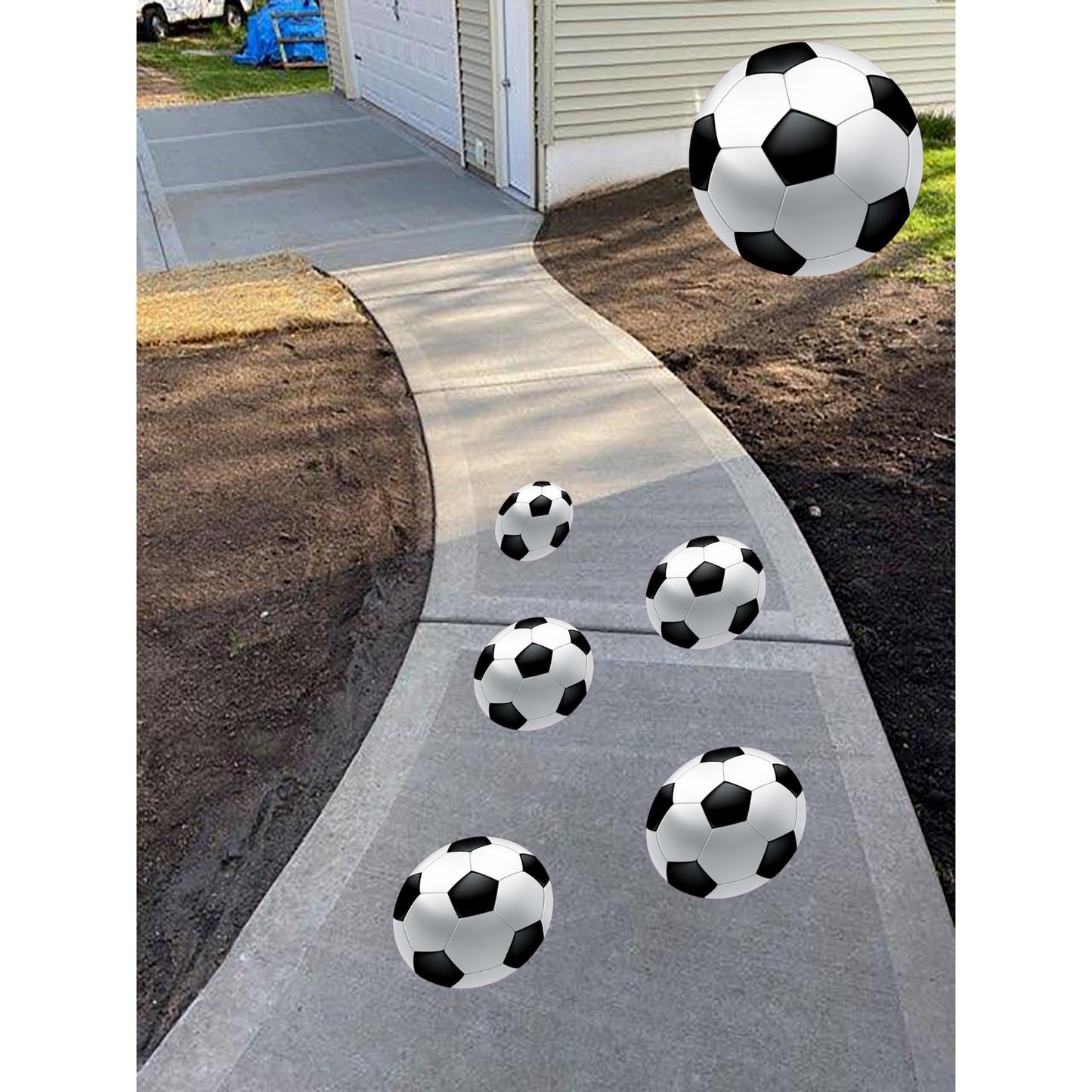 Soccer Ball Party Floor Decals Set of 5 9" Removable Floor Sidewalk Vinyl