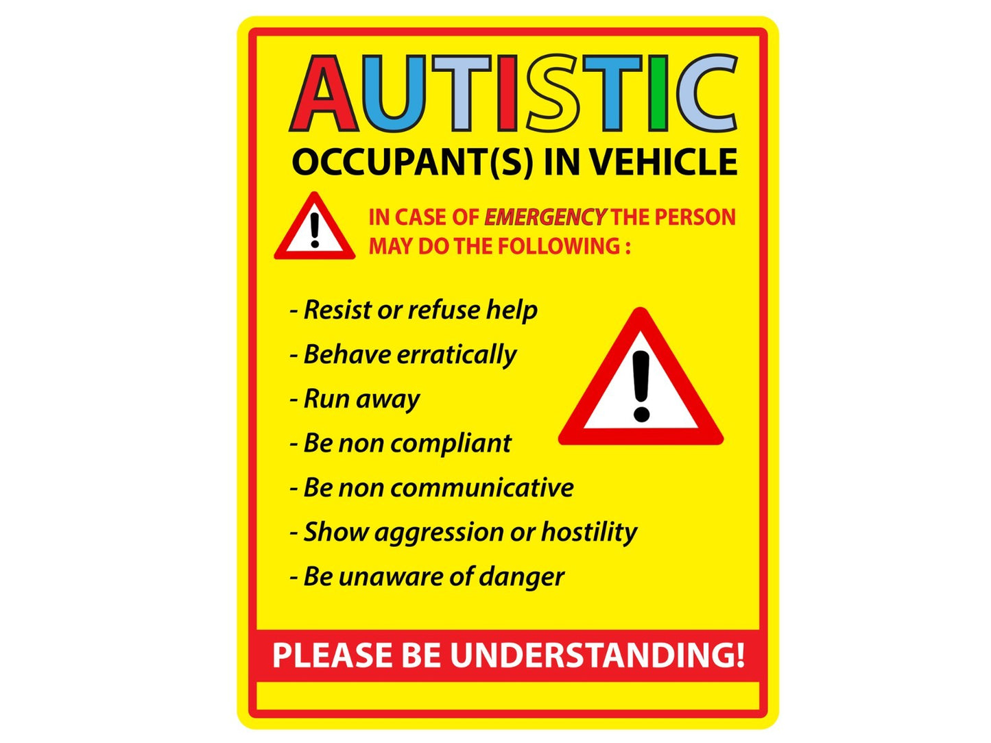 Autistic Passenger Occupant In Vehicle Autism Sticker Vinyl Decal Multiple Sizes