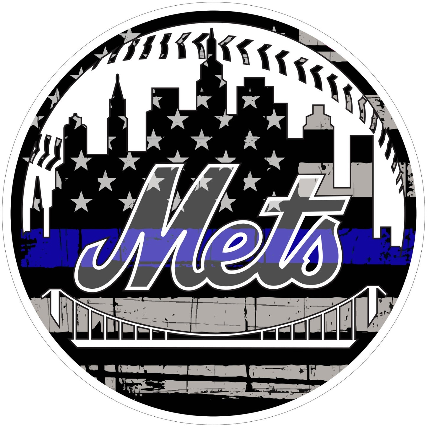 New York Mets Thin Blue Line  - Laminated Vinyl Sticker Decal Law Enforcement
