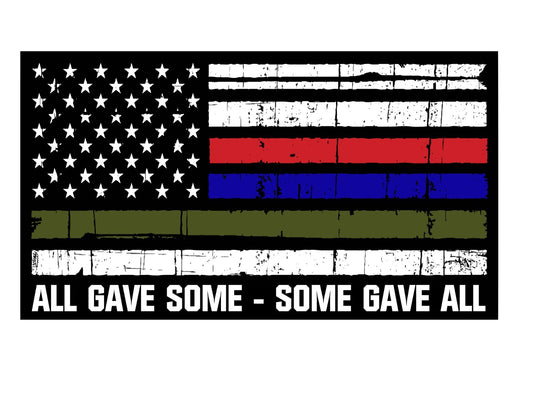 5.5" Thin Blue Red Green Line Vinyl Decal | Car Window | All Gave Some support