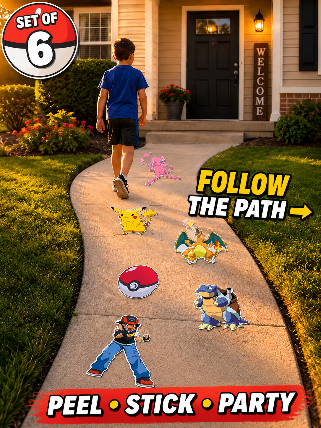 Pokemon Inspired Floor Decals Party Path Set of 6 Waterproof Peel Stick Vinyl