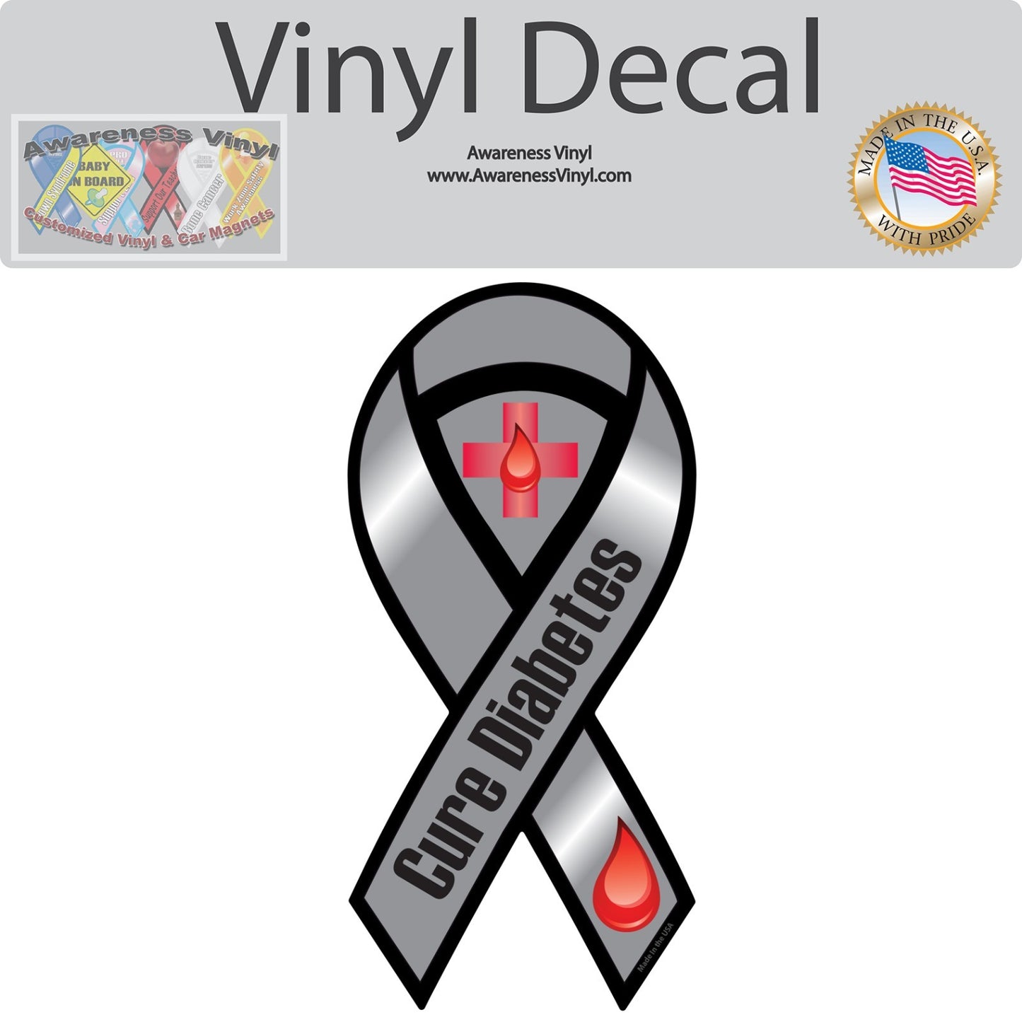 Diabetes Awareness Ribbon Vinyl Decal | Sticker | - Choose Size