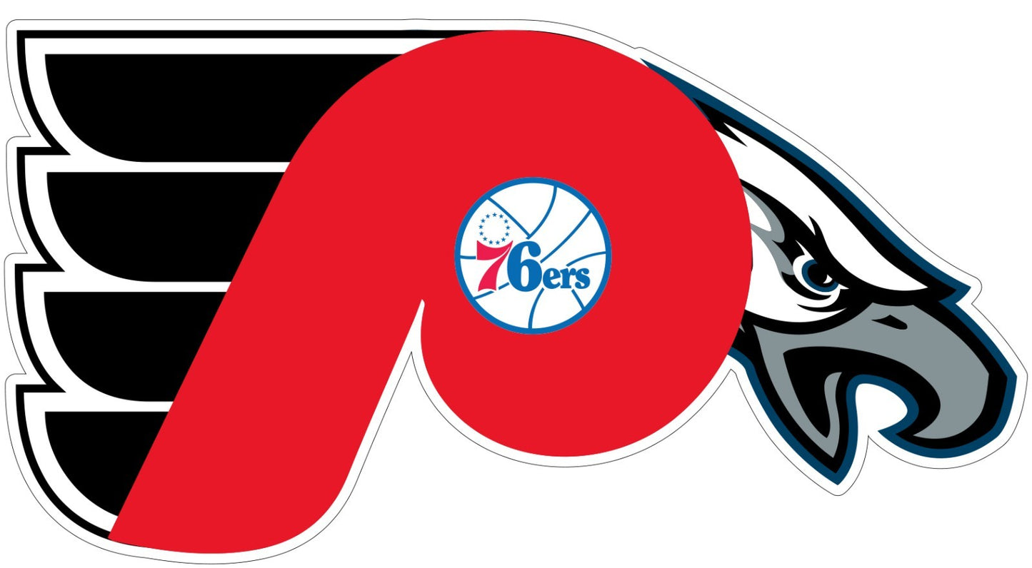 PHILADELPHIA Sports Fan mashup Vinyl Decal EAGLES / 76ERS / FLYERS / PHILLIES