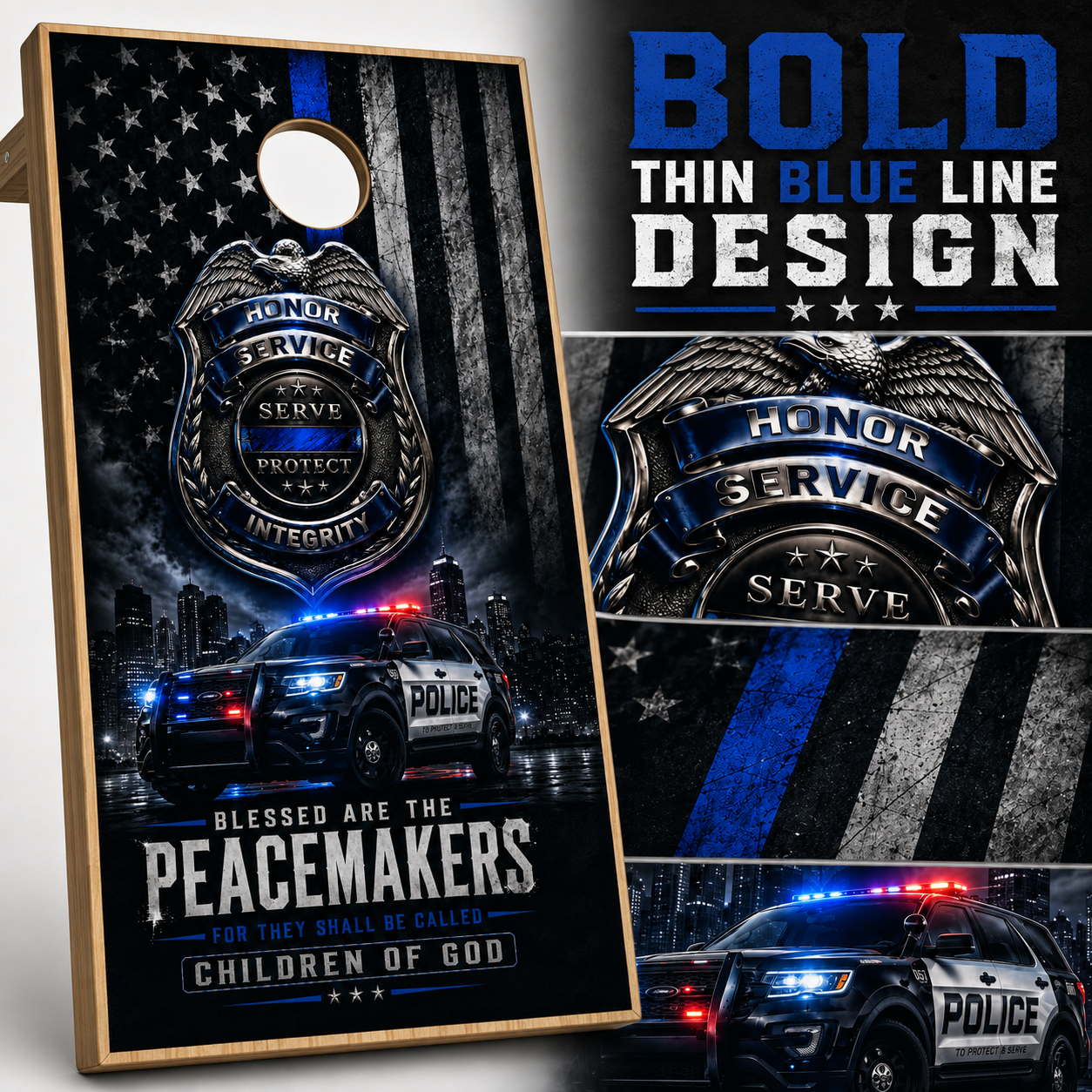 Police Cornhole Board Wrap Set Thin Blue Line Vinyl Decals Law Enforcement Set 2