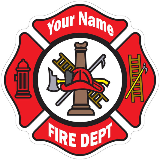 Customized Fire Department Maltese Cross Vinyl Decal Outdoor Laminated 2"-52"