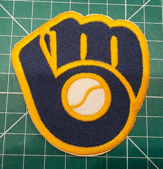 Milwaukee Brewers Glove logo MLB 5" x 4.8" Iron On Embroidered Patch shoulder