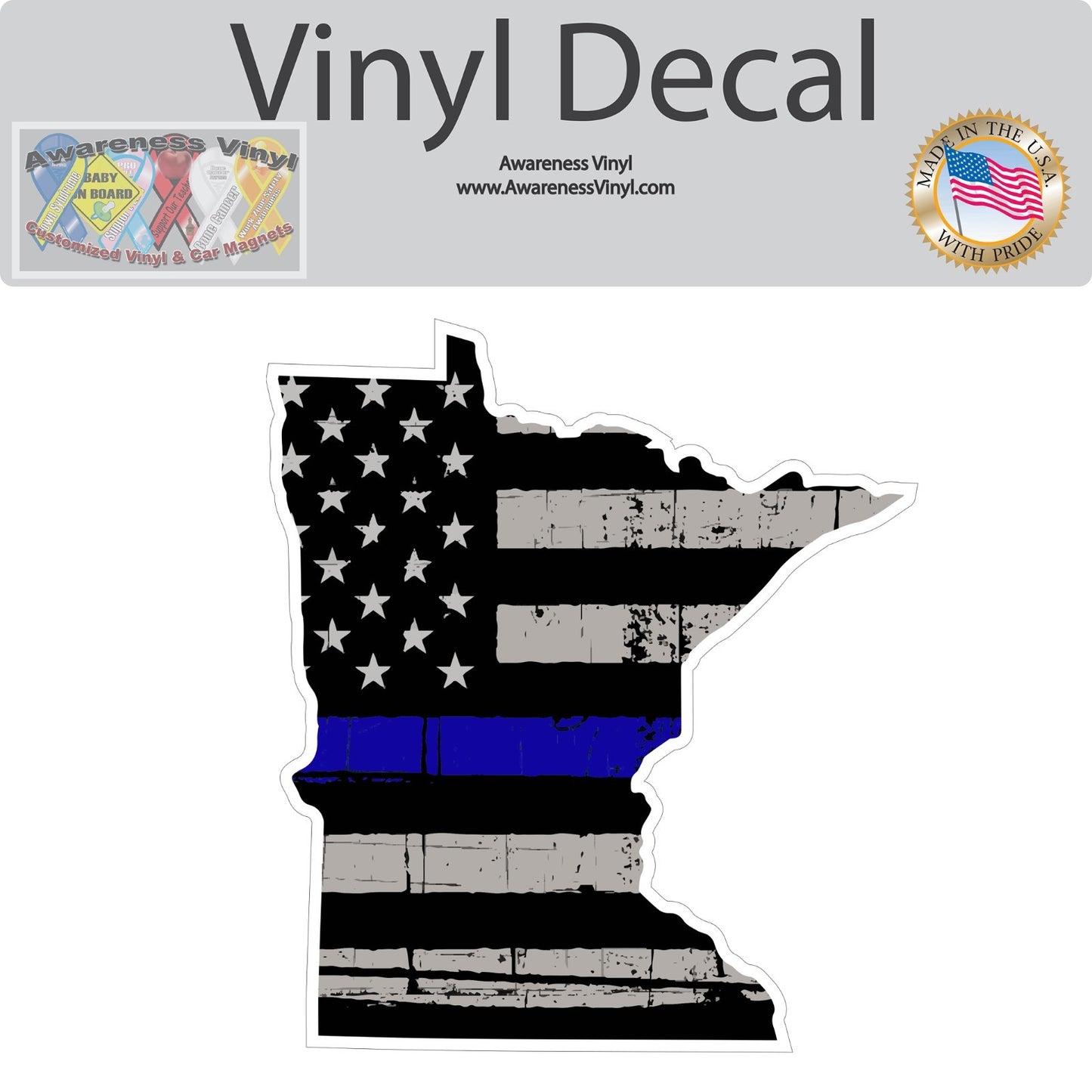 State of Minnesota Thin Blue Line Sticker Vinyl Decal Multiple Sizes police cops