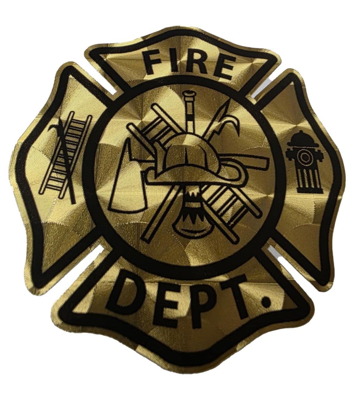 Gold Metallic Engine Turn Fire Department Maltese Cross Decal  3 inch Outdoor